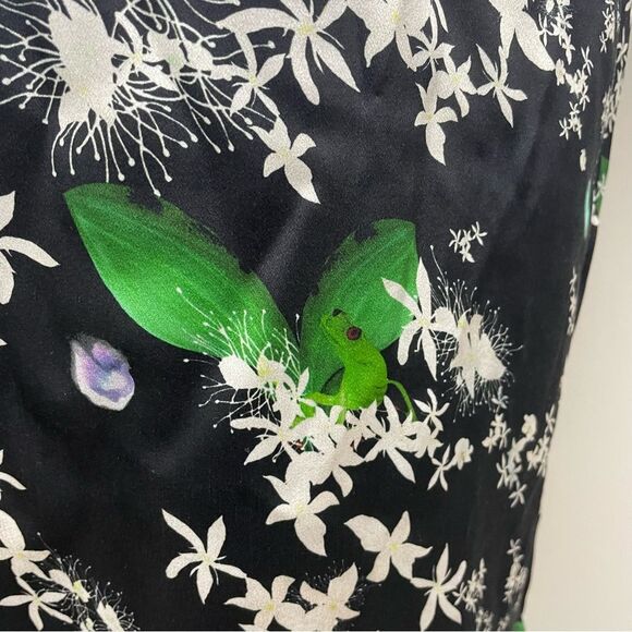 ISOLDA Frog Leaf Print Black Silk One Shoulder Ruffle Mini Dress - Picture 6 of 8